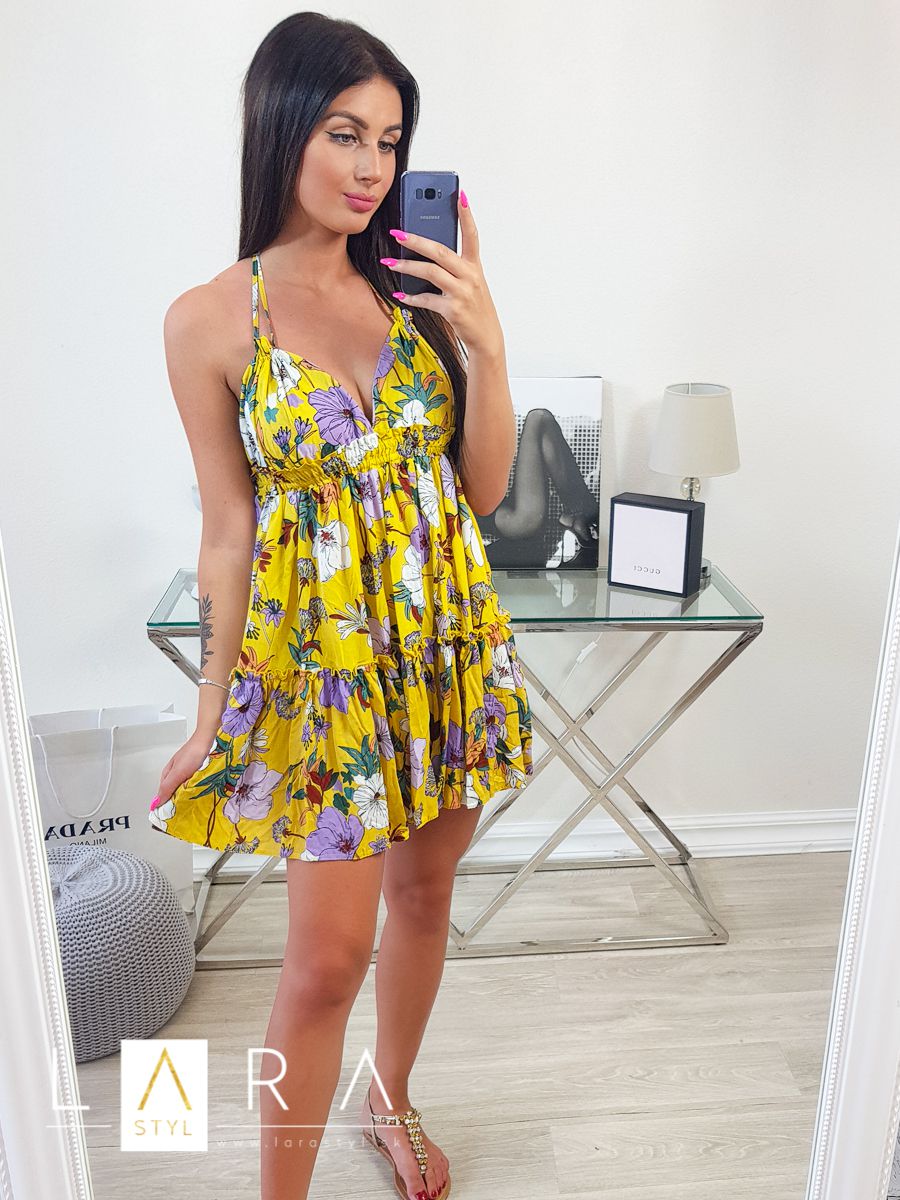 Kvetované mini šaty, žlté