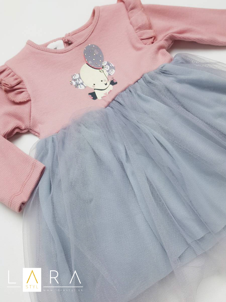 Detské šaty s tylovou sukničkou, ružovo sivé (6-9m, 18-24m)
