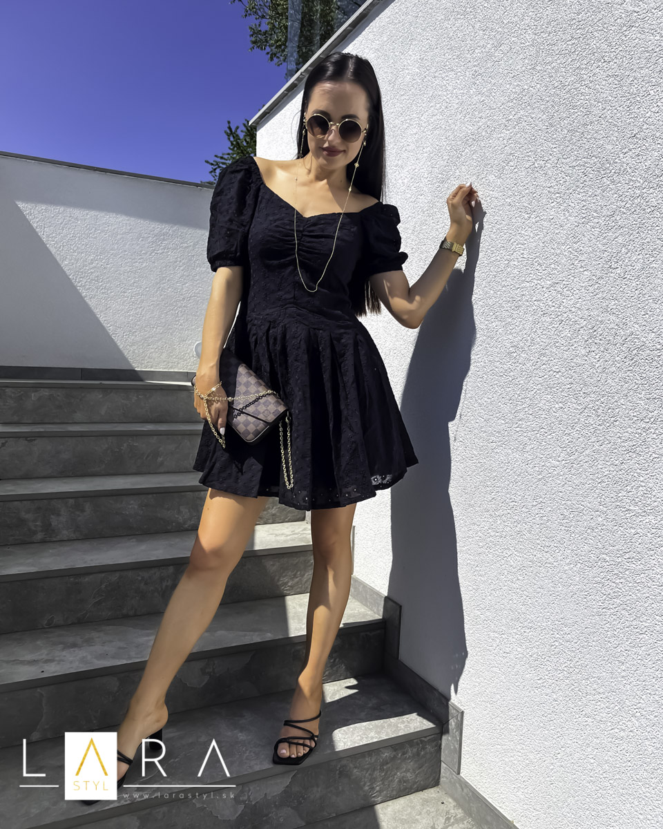 Madeirové šaty ASHLEY, čierne