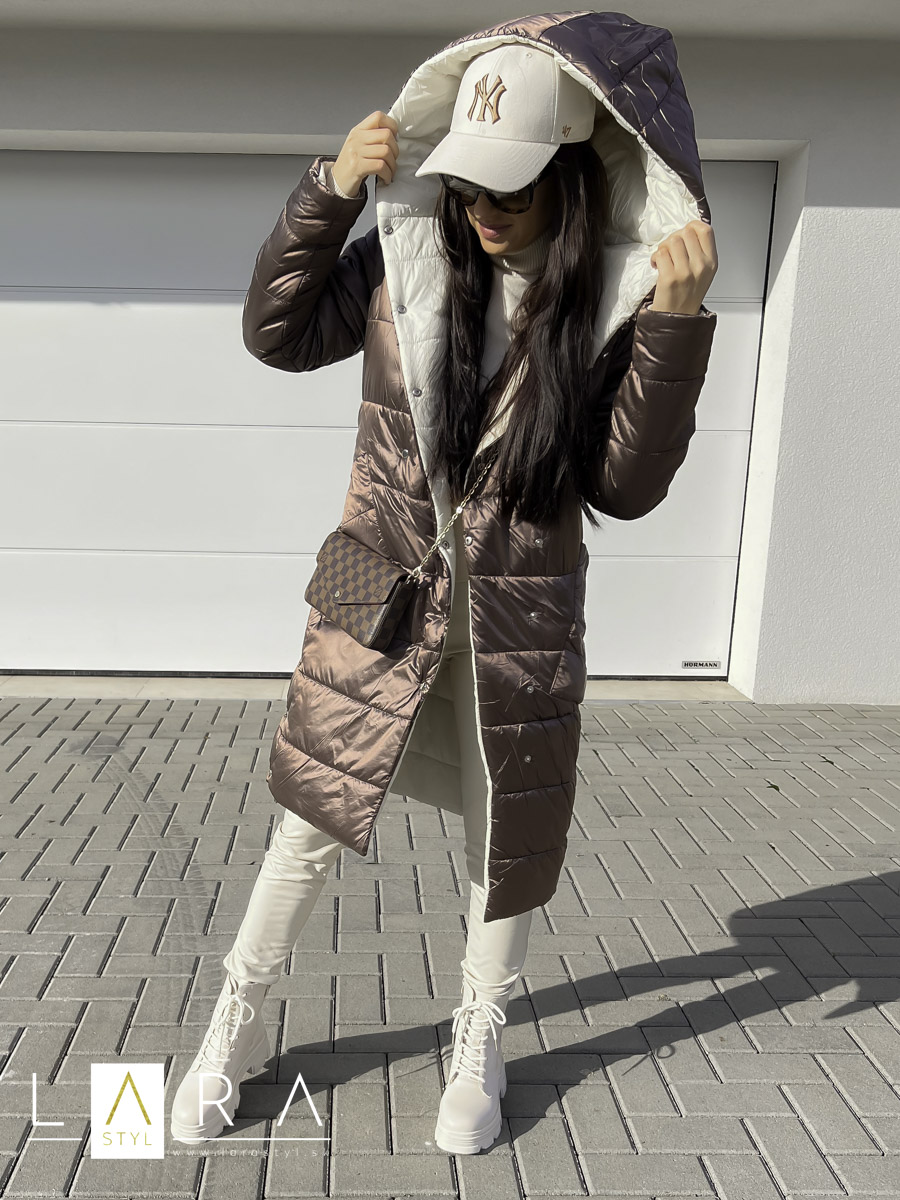 Obojstranná zimná bunda, béžovo - čokoládová
