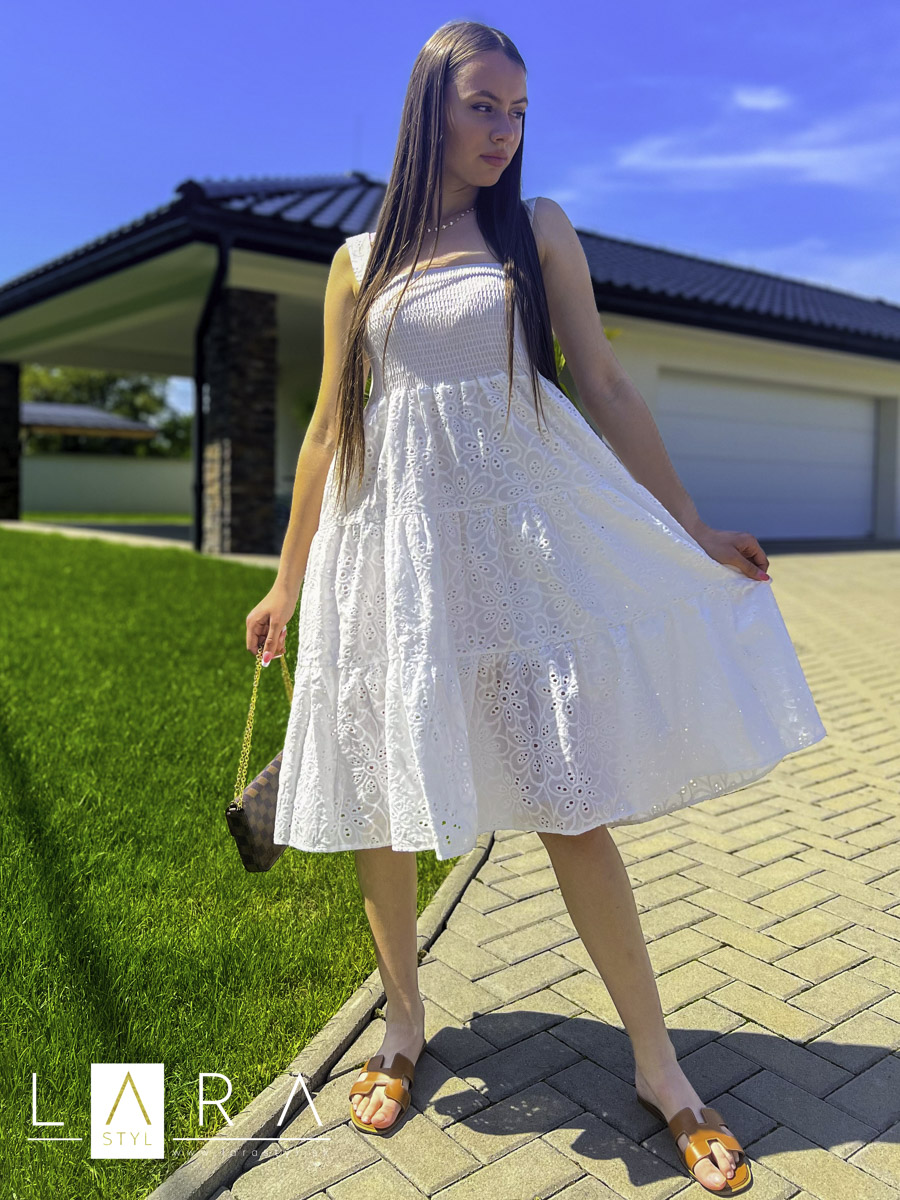 Madeirové šaty CANNE, biele