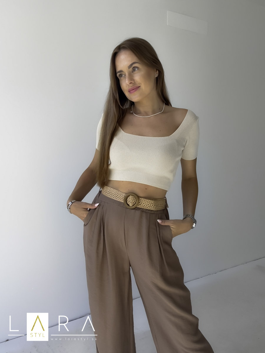 Béžový úpletový crop-top 