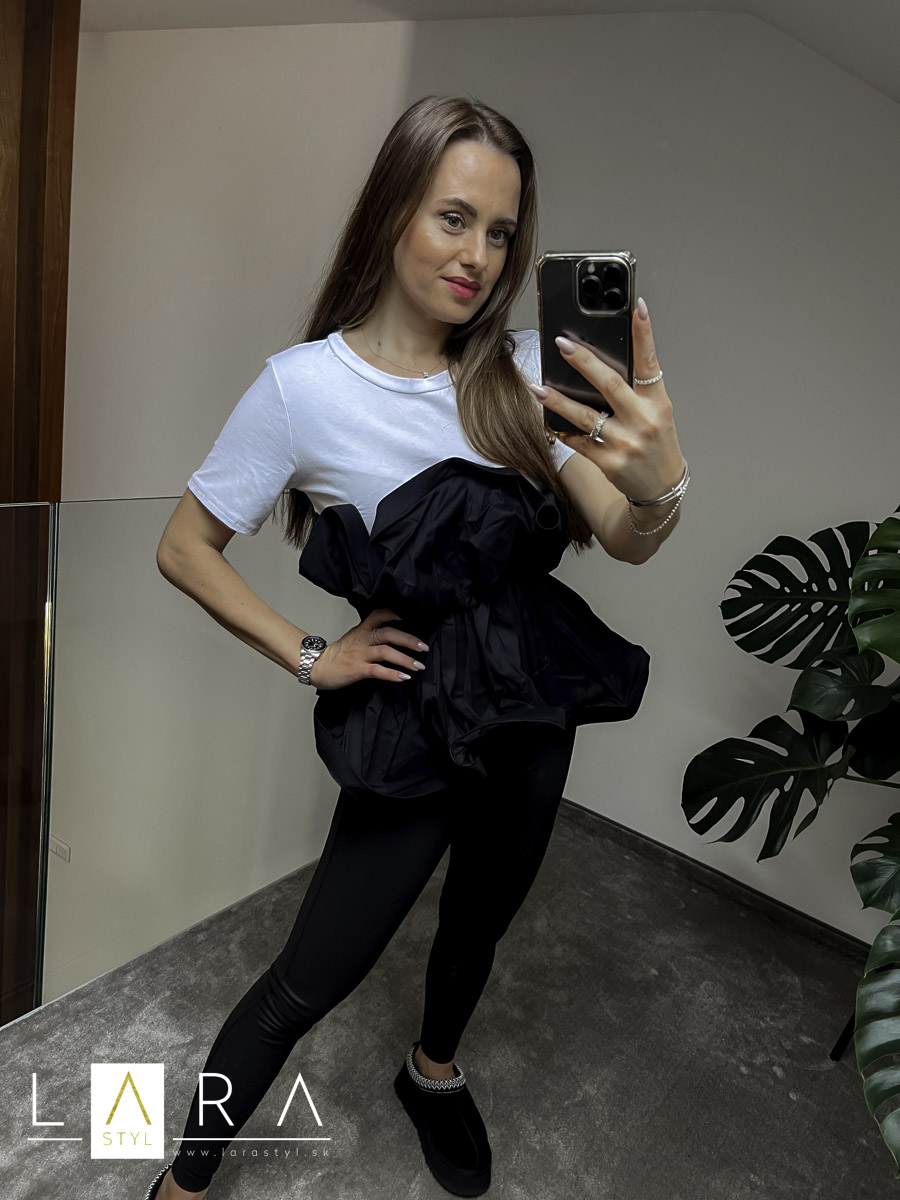Extravagantné dámske tričko, bielo-čierne