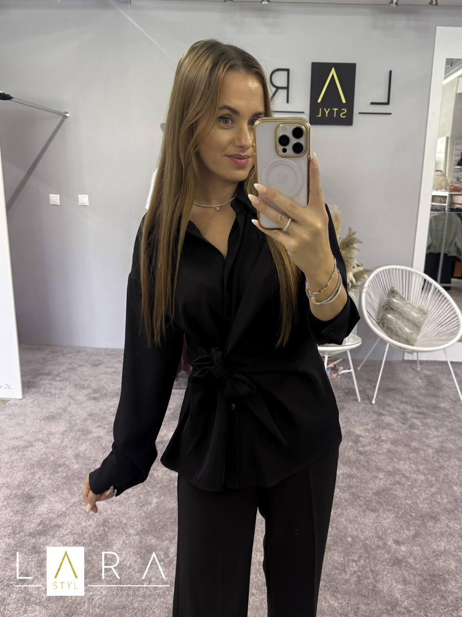 Elegantná blúzka s viazaním, čierna