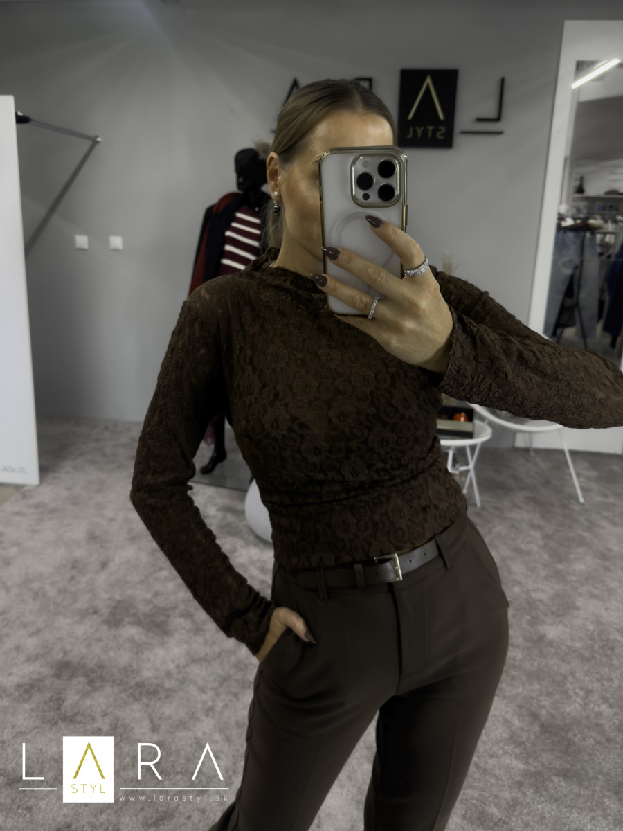 Krajkový elegantný top, hnedý