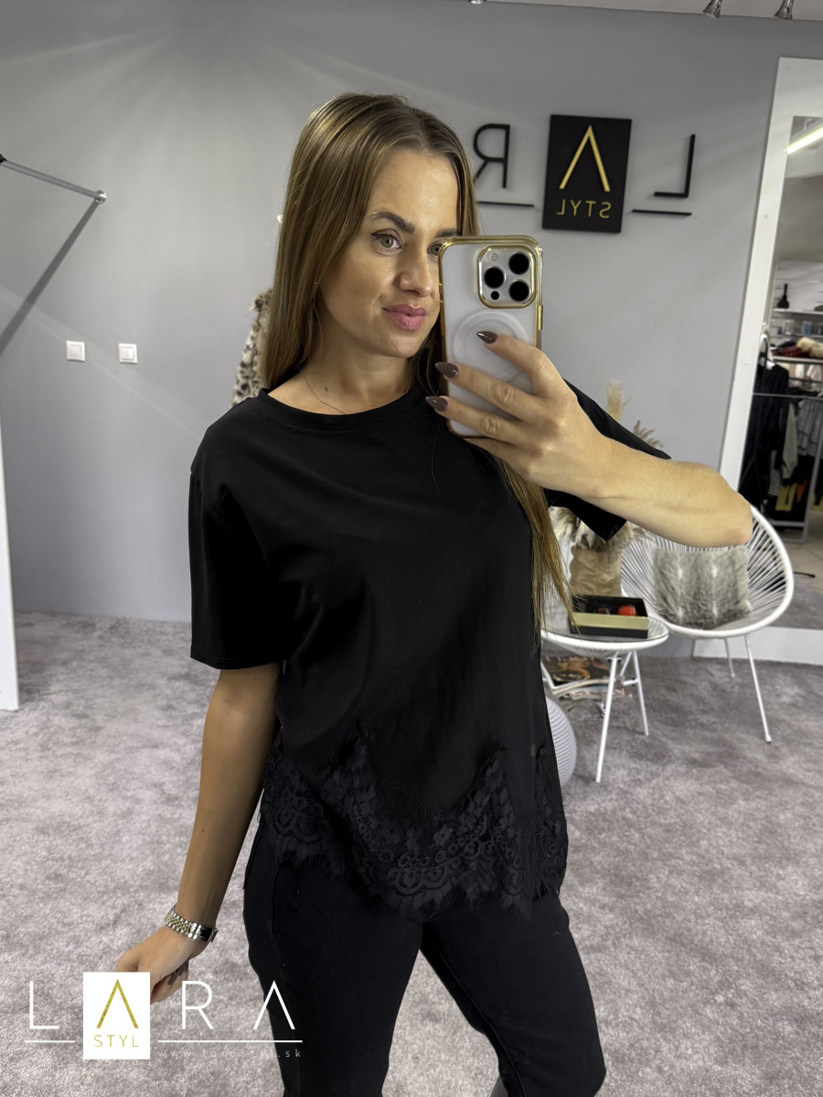 Dámske tričko s čipkou, čierne