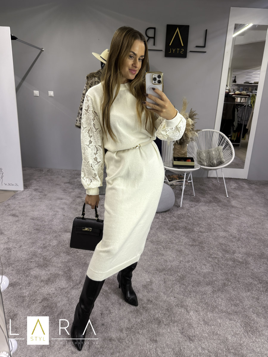 Úpletové šaty MIDI, krémové