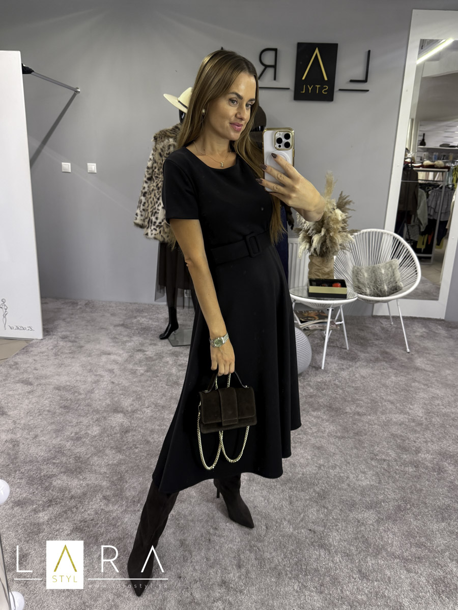 Midi šaty s opaskom, čierne