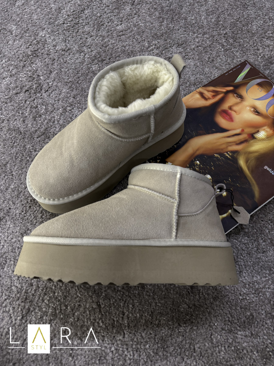 Zimné kožené topánky na platforme, béžové