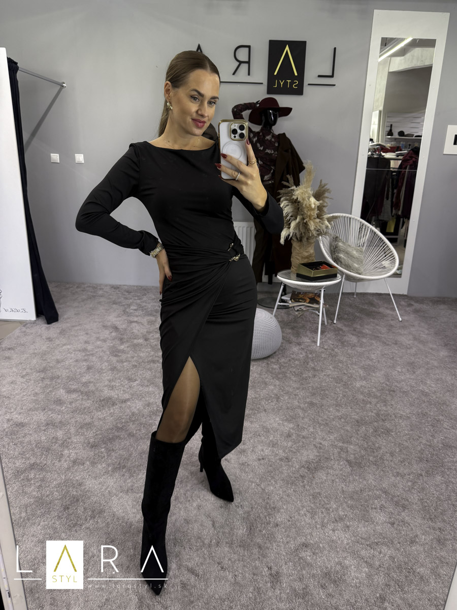 Midi elastické šaty, čierne