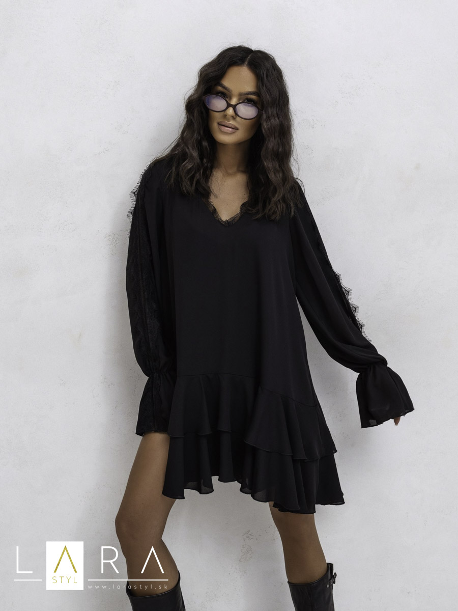 Krátke šaty s volánmi, čierne