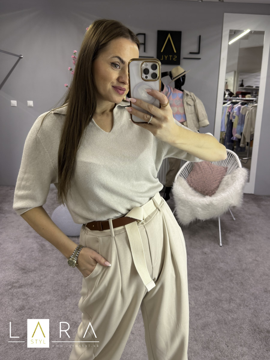 Dámsky pulóver s krátkym rukávom, béžový