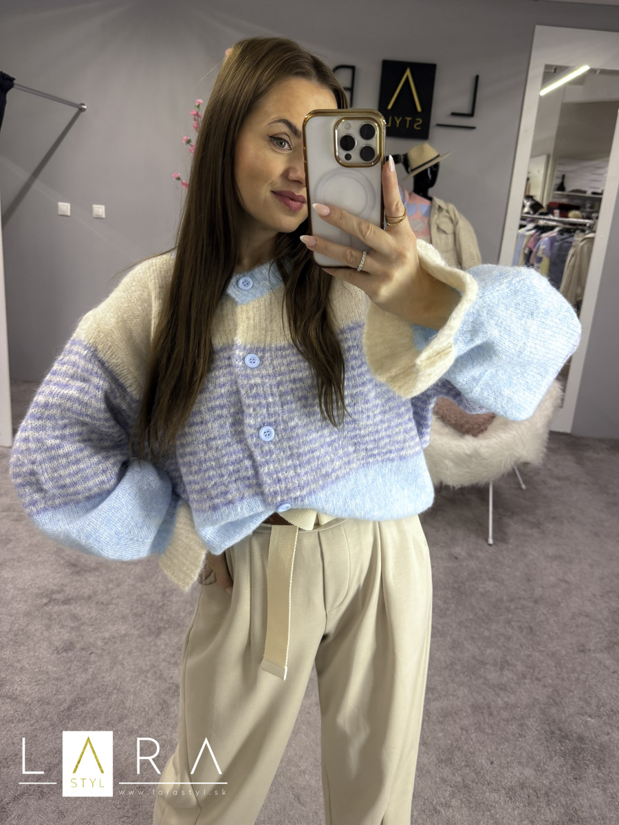 Sveter s volánom na rukáve, modrý