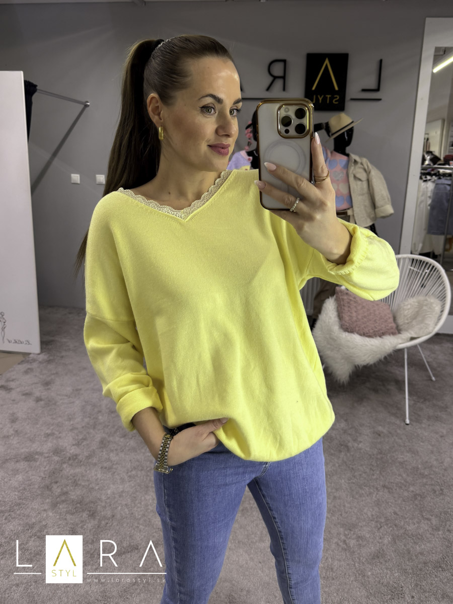 Sveter s mašľou na chrbátiku, žltý