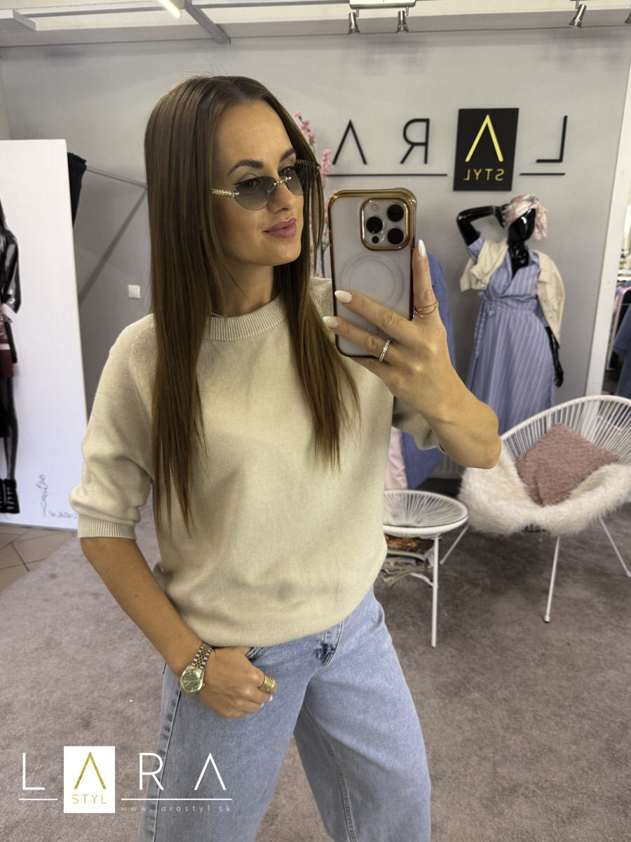 Sveter s krátkym rukávom, svetlohnedý