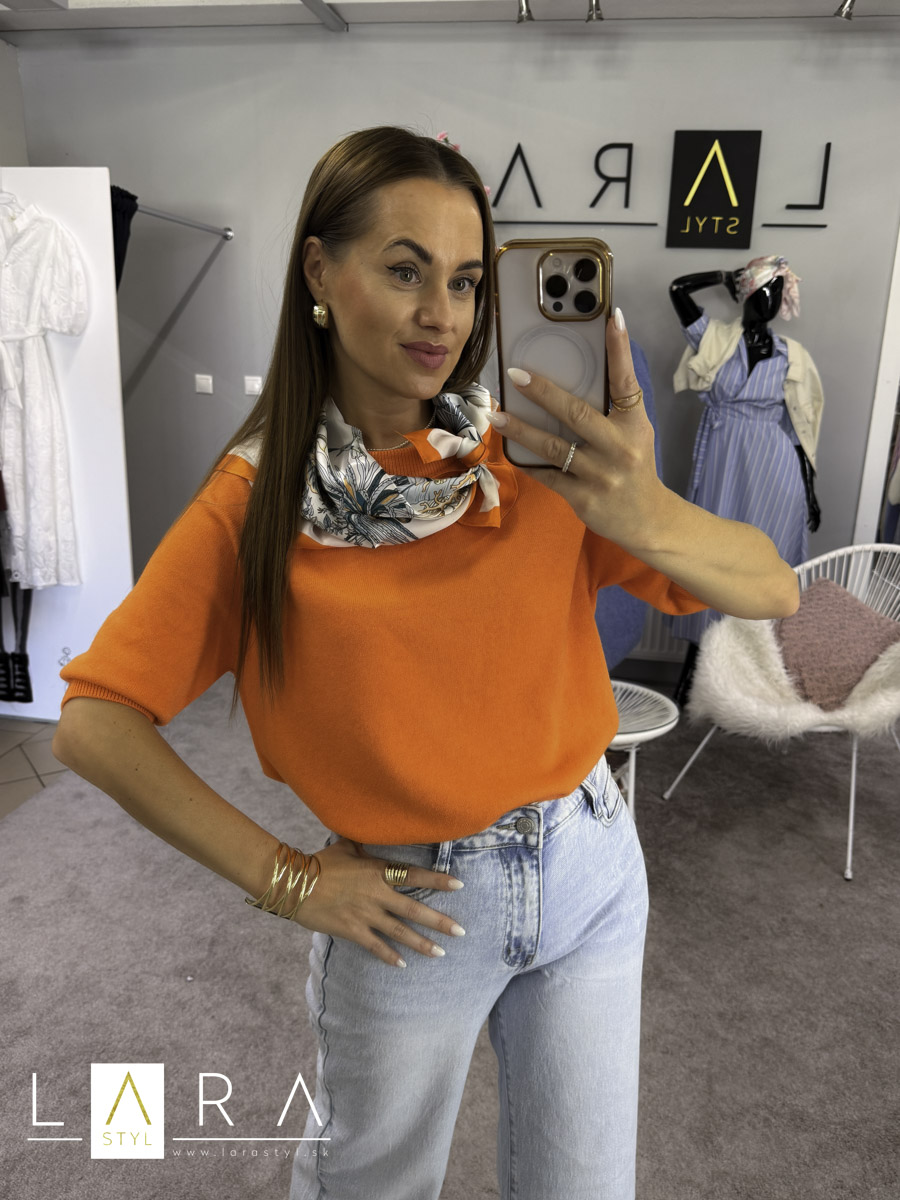 Sveter s krátkym rukávom, oranžový