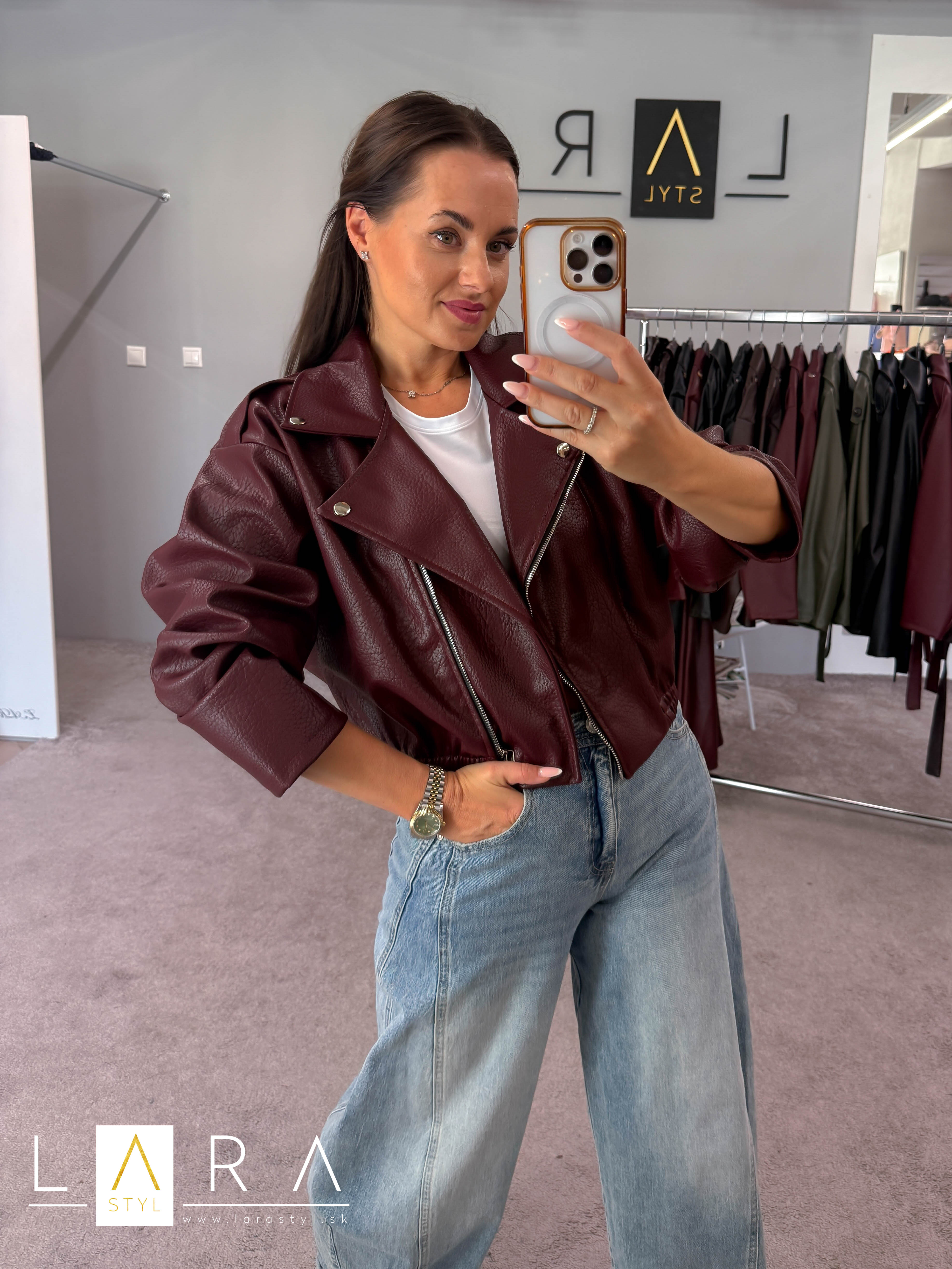 Štýlová croptop koženka, bordová