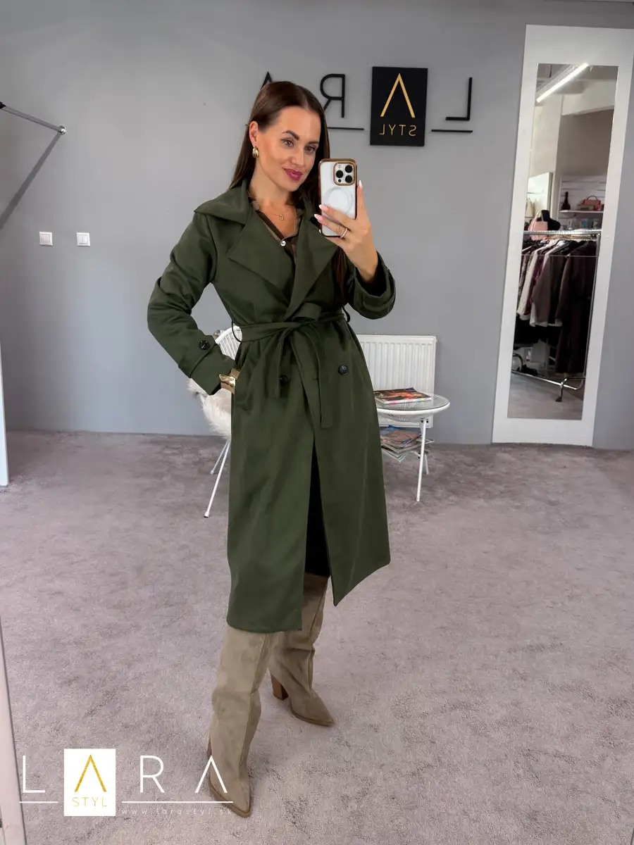 Štýlový TRENCH COAT, zelený