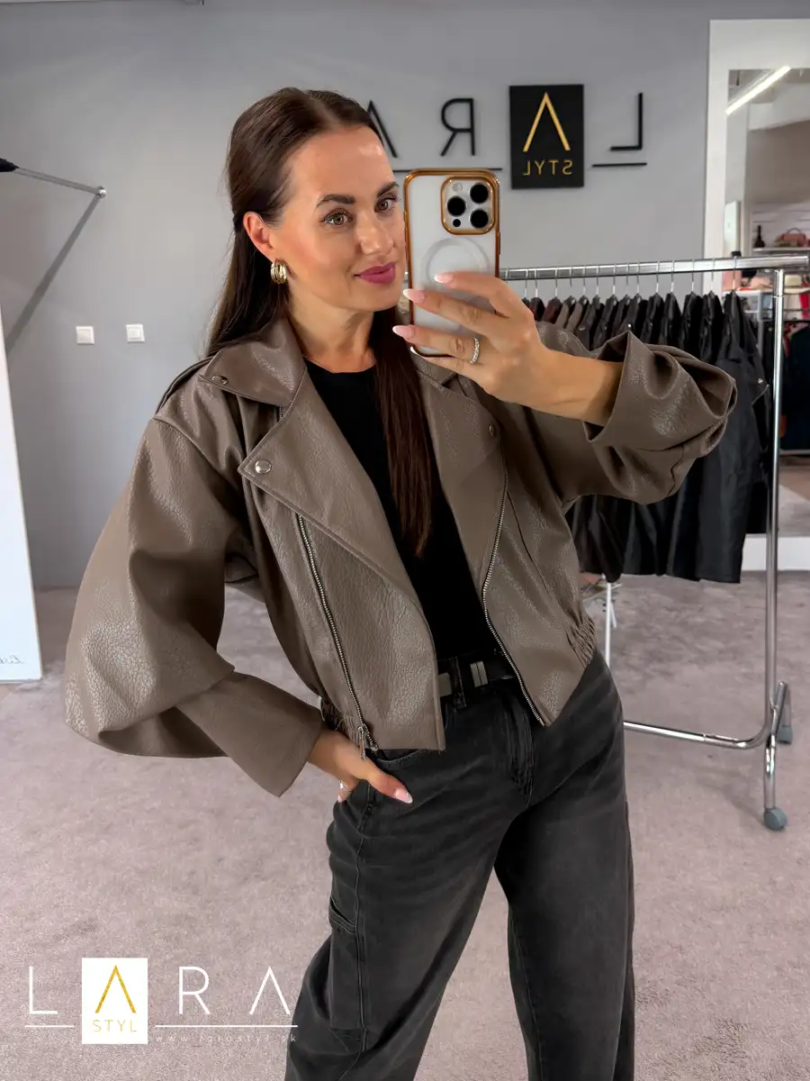 Štýlová croptop koženka, mokka