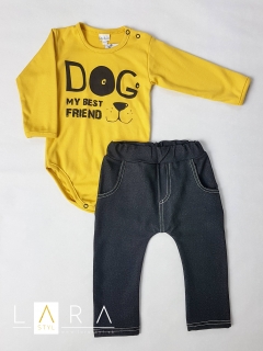 Dvojkomplet Dog, žlto - šedý (80,86,92)