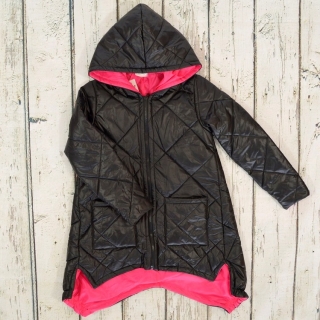 Predĺžená bunda s kapucňou, čierno-ružová  (128)